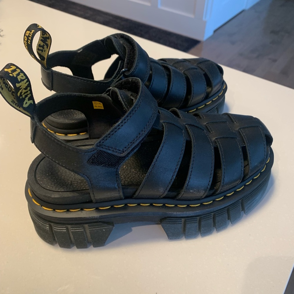 Dr. Martens Black Sandals with Yellow Stitching